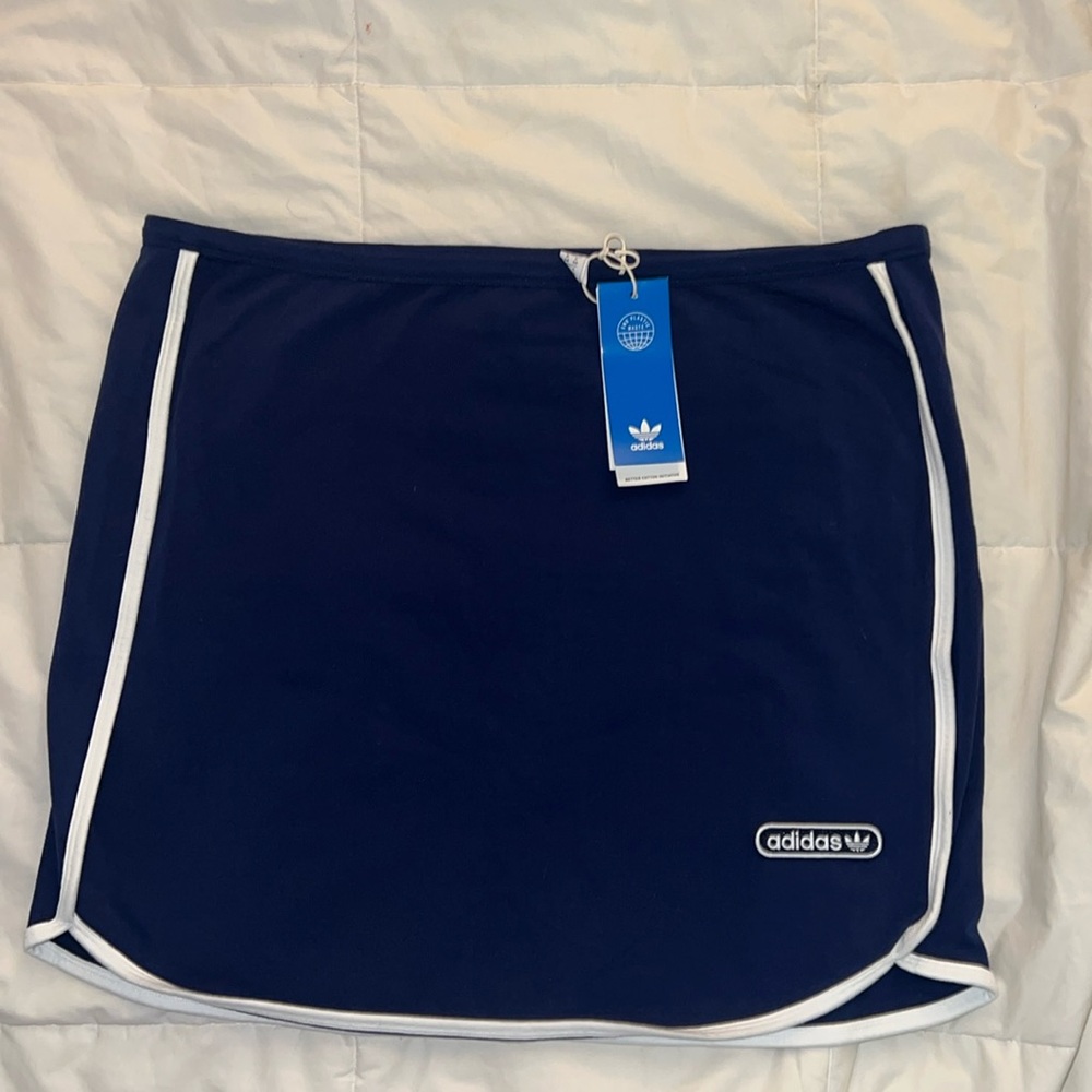 Adidas Originals Retro Blue White stripe & Logo Sporty Mini Skirt XL NWT - Picture 2 of 14